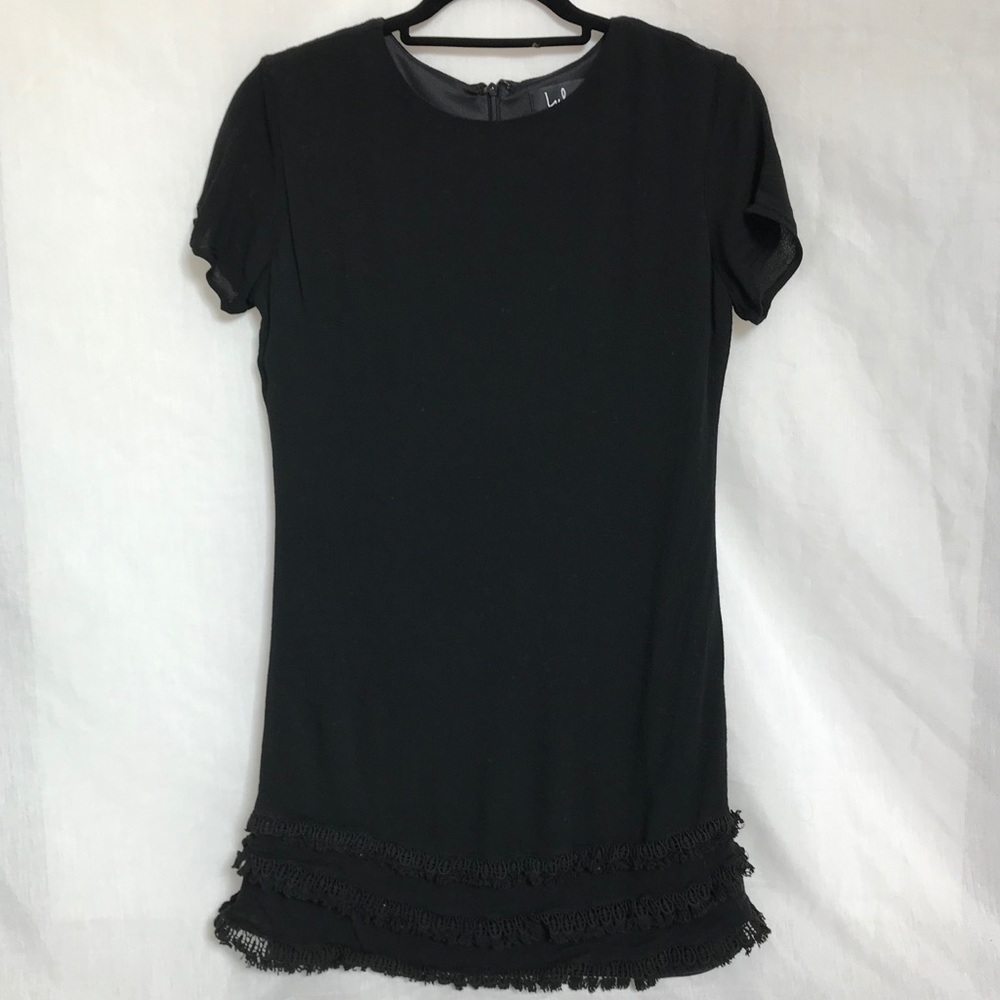 Lulu’s Black Short Sleeve Mini Dress w/ Fringe Hem